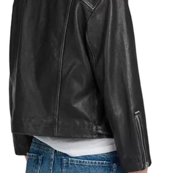 All Saints Lara Leather fitted cropped Jacket - Picture 16 of 16